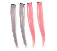 LOORGVEL 4pcs Short Straight Hairpieces Invisible Clip-in Hair Extensions Set, White Tea Grey Cherry Blossom Pink, Seamless Colorful Wigs for Girls Party Hair Accessory