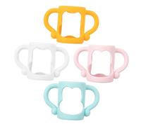 LOORGVEL 4pcs Silicone Bottle Handles Grip Soft Protective Sleeve with Easy to Grip Design for Lightweight Nursing Bottle Holders Pink White