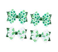 LOORGVEL 4pcs St Patrick's Day Bowknot Hairpins Set Double Layer Green Clover Clips Light and Material for Secure Hold and Charming Hair Decoration