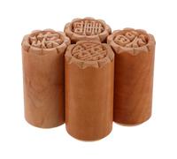 LOORGVEL 4pcs Wooden Mooncake Stamps Set for Baking - Traditional Chinese Moon Cake Pastry Stampers with Fu Lu Shou Xi Designs - Wooden Cookie and Dessert Decoration Tool for Mid-Autumn