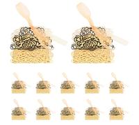 LOORGVEL 50PCS Rose Hollow Out Candy Boxes with Ribbons Paper Wedding Favor Containers for Party Birthday Shower Chocolate Storage Boxes