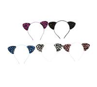 LOORGVEL 5pcs Glitter Leopard Print Cat Ears Headband Women Hair Accessory for Costume Parties Masquerade Balls Halloween Photo Props Multi-color Mix Purple Blue Black Silver Pink