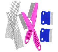 LOORGVEL 6 Pcs Dog Combs with Rounded Ends Stainless Steel Teeth Grooming Tools for Long Short Haired Pets Includes Long Teeth Combs with Handles for Small Dogs Cats Rabbits