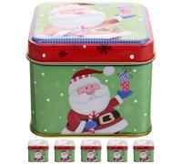 LOORGVEL 6Pcs Christmas Metal Candy Boxes Set, Small Square Biscuit Storage Tin Containers, Xmas Treat Jar Party Favor Packaging, Sturdy Metal Storage Boxes for Holiday Sweets