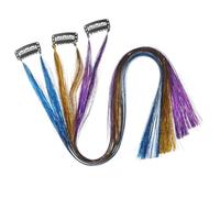 LOORGVEL 6pcs Glitter Hair Tinsel Strands Shiny Fairy Hair Extensions Colorful Braiding Accessories for Party Highlights Women with Gold Purple Blue