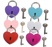 LOORGVEL 6pcs Heart Shaped Mini Padlocks with Keys for Couples Metal Luggage Locks in Pink Purple Blue Rose Red Silver Secure Diary Jewelry Box School Bag Storage