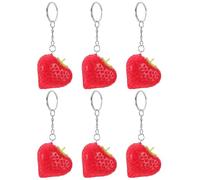 LOORGVEL 6pcs Heart Strawberry Keychains - Cute 3d Strawberry Bag Charm - Artificial Fruit Key Chain for Party Favors Purse Decoration Weddings and Birthday Events
