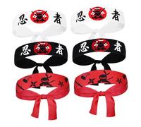 LOORGVEL 6pcs Japanese Karate Headbands Ninja Print Chef Accessories Bulk Set for Men Women, Decorative Cotton Head Ties for Karate Birthday Party and Sushi Cooking