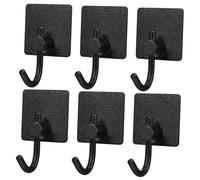 LOORGVEL 6pcs Self-Adhesive Wall Mounted Hooks Stainless Steel Black Curved Hat Towel Coat Hanging Holders for Bathroom Kitchen Bedroom Door Organization Easy Install