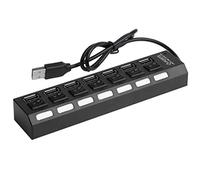 LOORGVEL 7-port USB 2.0 Multi Charger Hub for Laptop and PC with 480mbps Data Transfer Rate, Current Protection, Ergonomic Design, and Sturdy Metal Plastic Construction in Black