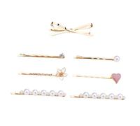 LOORGVEL 7pcs Assorted Pearl Hair Clips for Women Delicate Fashion Bang and Bobby Pins Elegant Floral and Heart Patterns Comfortable Hold for Party Prom Everyday Styling