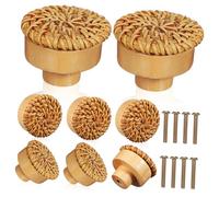 LOORGVEL 8 Pcs Boho Rattan Dresser Knobs Solid Wood Drawer Pulls for Cabinets Cupboards Doors Comfortable Grip Easy Installation Versatile Decorative Furniture Handles