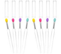 LOORGVEL 8pcs Reusable Silicone Lip Brush with Lids Portable Small Lip Applicators for Even Color Gloss Mask and Eyeshadow Application Dustproof Design Heads