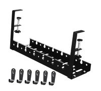 LOORGVEL Adjustable Under Desk Cable Management Tray with Carbon Steel Construction No Drill Wire Organizer Rack with Hooks Screws Wrench for Office Home School Workspace Cord Storage and