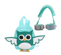 LOORGVEL Anti- Mini Backpack with Safety Leash for Boys and Girls, 1.5m Cartoon Owl Design in Mint Green, Two-in-one Wrist Link Walking Strap for School and Travel