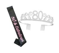 LOORGVEL Birthday Crown Set with Rhinestone Tiara and Sash Elegant Hair Comb Headpiece for Birthday Queen Celebrations for Party Decorations and Festive Occasions
