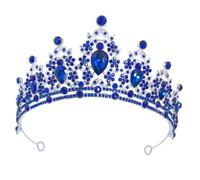 LOORGVEL Blue Rhinestone Wedding Tiara Crown Headband for Bride, Bridal Hair Accessory with Sapphire Blue Crystals, Princess Style Wedding Hairpiece for Brides and Formal Occasions