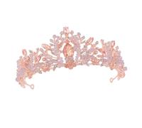 LOORGVEL Bridal Crystal Crown Tiara for Women Gold Handmade Wedding Hair Accessory Pink Peach Diamond Suitable for Bride and Bridesmaids