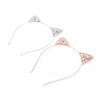 LOORGVEL Cat Ears Headbands 2pcs Glitter Hair Bands for Girls 8-12, Sparkling White and Rose Gold Ear Headband Set for Party and Daily Wear