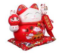 LOORGVEL Ceramic Maneki Neko Piggy Bank Red Waving Cat Figurine for Prosperity and Wealth Home Decor Compact Traditional Japanese Money Box gift for for for for for for for Housewarming and Collectors