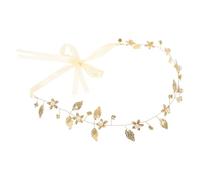 LOORGVEL Crystal Bridal Headband Pearl Leaf Wreath, Gold and White Organza Wedding Hair Accessory for Brides and Bridesmaids, Elegant Bride Hair Garland for Wedding Ceremony