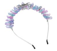 LOORGVEL Crystal Crown Headband for Bride, Delicate Goddess Tiara Hollow Three-layer Moon Sun Design, Jelly Color Natural Crystal Hair Accessory for Wedding and Festival
