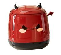 LOORGVEL Cute Mini Desktop Trash Can with Press Lid Space Saving Tabletop Wastebasket for Office Dorm Room and Home Compact Red Demon Design for Tidy Workspaces and Organized Living Areas