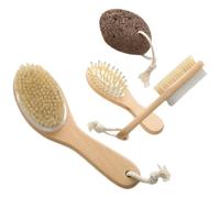LOORGVEL Deep Cleansing Exfoliating Body Scrubber Set with Double-Sided Chicken Leg Brush and Pumice Stone for Shower Bathing Wet Dry Brushing Handheld Bath Brush 4pcs Kit for Women