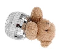LOORGVEL Disco Party Ornament Glass Ball with Reflective Mirror Surface and Cute Bear Sculpture Decorative Plush Bear Prop for Birthday Wedding Anniversary Desktop Decoration
