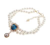 LOORGVEL Dual-layer Blue Pearl Pet Collar Adjustable Medium Cat Necklace with Heart Pendant for Wedding Photo Shoot Pet Jewelry Accessories