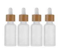 LOORGVEL Glass Dropper Bottles Travel Size with Bamboo Cap 4pcs Refillable 30ml Subpackaging Bottles for Essential Oils and Cosmetic Use