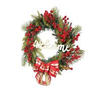 LOORGVEL Glowing Christmas Festival Wreath Pendant with Red Berry and Bowknot Decoration Compact Hanging Ornament for Front Door and Wall Easy to Install Festive Scene Decor for Holiday