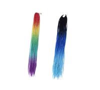 LOORGVEL Gradient Color Ponytail Braid Synthetic Wigs for Women Long Fiber Hair Extension in Rose Red Yellow Green Blue Purple High Temperature Fiber Natural Look for Daily Party Cosplay