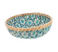LOORGVEL Hand-woven Blue Woven Plate Wall Hanging Basket Portable Storage Tray for Fruit and Food Natural Round Tray Decorative and Practical Kitchen Organizer Lightweight Home Decor Accent