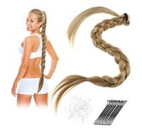 LOORGVEL Long Braided Ponytail Extensions 100pcs White Hair Ties 10pcs Black U-shape Hair Clips Hairpieces for Women Afro Braid Styling