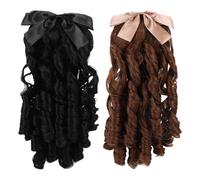 LOORGVEL Long Curly Synthetic Ponytail Wig with Insert Comb, Retro Black and Light Brown Hairpiece for Women’s Cosplay and Wedding, Elegant Vintage Curly Hair Extensions for Costume Styling