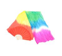 LOORGVEL Long Folding Silk Belly Dance Fan Veil with Premium Frame Lightweight Gradient for Stage Performances Ethnic Dance Yangko and Group Competitions Left Hand Fan