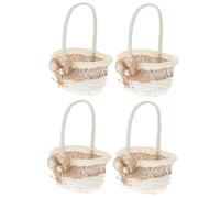 LOORGVEL Mini Decorative Paper Rope Braided Lace Basket Handwoven Small Oval Flower Basket for Home Party and Artificial Flower Storage Natural Material Twine Organizer