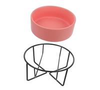 LOORGVEL Pet Ceramic Bowl with Iron Stand for Cats and Puppies Food and Water Dish Spine Protecting Elevated Feeder Non Tip Feeding Bowl in Pink and Black for Pets