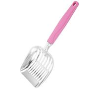 LOORGVEL Pet Litter Scoop Medium Pink Long Handle, Aluminum Deep Shovel Poop Sifting Scooper for Cat Litter Box and Kitten Waste Cleaning
