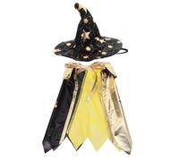LOORGVEL Pet Witch Outfit Black Golden Star Wizard Costume for Cats Soft Comfortable Cloak Hat Easy Off Design for Halloween Party Cosplay and Festive Pet Dress-up