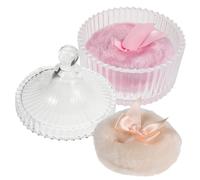 LOORGVEL Plush Powder Puff with Glass Storage Box Soft Beige Pink Dual Color Dust Makeup Applicator for Delicate Skin Convenient Portable Cosmetic Container