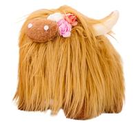 LOORGVEL Plush Stuffed Cow Doll Soft Realistic Highland Cow for Boys Adorable Brown Scottish Highland Cattle Plushie Bright Color Cozy Touch Photography Prop and Decor