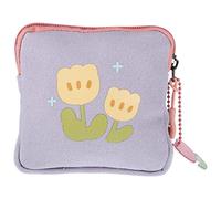 LOORGVEL Portable Flower Pattern Menstrual Pad Bag and Small Change Pouch Purple Tulip Chain Sanitary Towel Holder for Students and Women