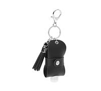 LOORGVEL Portable Hand Bottle Keychain Set 30ml Trapezoid Bottle with Black Tassel Cover Refillable Leather Travel Hand Gel Holder for Liquid Soap Outdoors