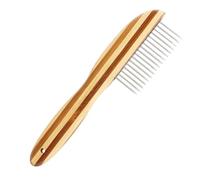LOORGVEL Portable Pet Hair Cleaner Comb with Ergonomic Bamboo Handle Metal Flea Removal Teeth for Cats and Dogs Grooming Tool for Long and Short Hair Comfortable Non Slip Grip for Daily and