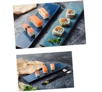 LOORGVEL Rectangular Ceramic Sushi Plate Japanese Style Sashimi Tray Blue Serving Dish for Home Restaurant Special Parties Family Dinners Practical and Stylish Platter