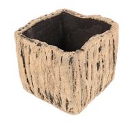LOORGVEL Rustic Cement Planter with Bark Texture Breathable Succulent Flowerpot for Indoor and Outdoor Use Square Minimalist Plant Pot for Patio Balcony Garden and Home