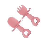 LOORGVEL Silicone Fork and Spoon Set for Boys and Girls Pink Toddler Utensils for Self-Feeding Material for Weaning and Supplementary Food Training