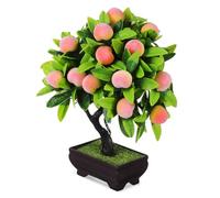 LOORGVEL Simulation Peach Bonsai Tree Artificial Potted Plant with Realistic Blossoms Lifelike Indoor Decor for Office Desk Shelf Small Spaces